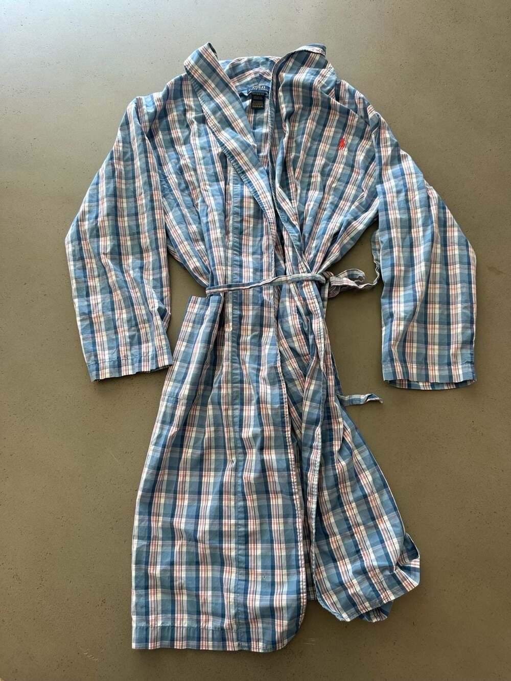 Polo Ralph Lauren Blue Plaid Lightweight Woven Cotton Bathrobe